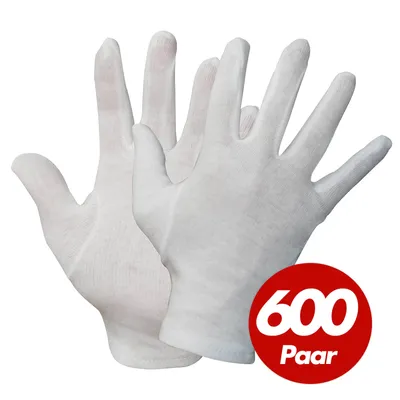 Produktbild von NITRAS Baumwoll Trikot-Handschuhe 531x - Unterziehhandschuhe weiß, Handschuhe fusselfrei - VPE 600 Paar Größe:7