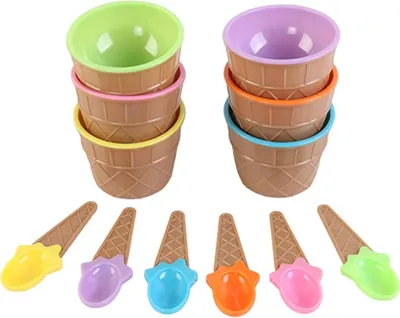 Produktbild von Eisbecher aus Kunststoff mit Löffel, Dessertschale, Eisbecher-Löffel-Set, Farbe zufällig