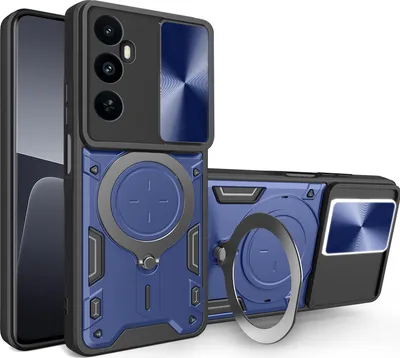 Obrázek produktu pro Pouzdro pro Realme C65 4G dvojvrstvé odolné pouzdro s ochranným krytem kamery a kruhovým stojánkem na prsten Modrý