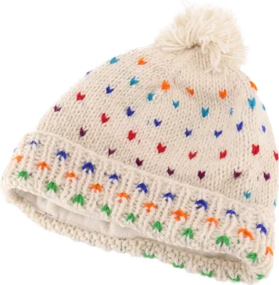 Produktbild von Beanie Mütze, Bommelmütze aus Nepal, Bunte Wollmütze, Schurwolle - Weiß/regenbogen, Uni, Mützen