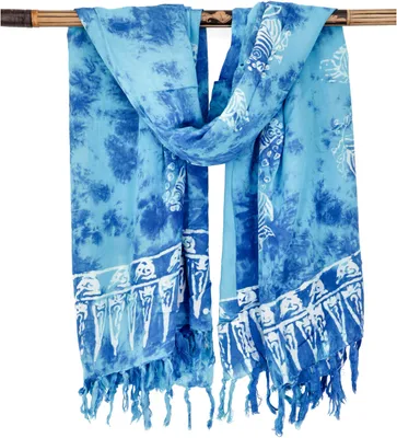 Produktbild von Bali Batik Sarong, Wandbehang, Wickelrock, Sarongkleid, Strand Tuch - Design 28/türkisblau, Uni, Viskose, 160*100 cm, Sarongs & Tücher