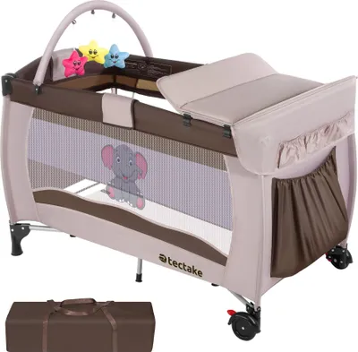 Image de Lit Parapluie, Lit Bébé Pliant, Lit de Voyage Réglable DODO 132x75x104cm + 1 Sac de rangement - marron