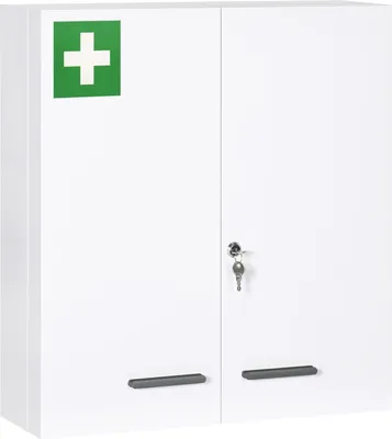 Produktbild von Medizinschrank 2-Türiger Medikamentenschrank Mit 6 Einlegeböden, Apothekerschrank Für Wandmontage, Stahl, Weiß, 55X18X60Cm