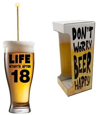 Bierglas mit Schaumkerzen, 500 ml, 18. Geburtstag