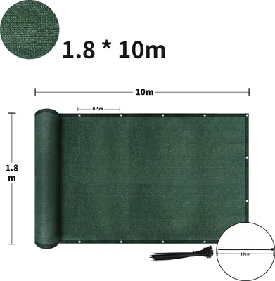 Obrázek produktu pro Plotová zástěna zástěna proti větru 150 g/m² HDPE s UV stabilizací a odolná proti povětrnostním vlivům pro ploty a balkonová zábradlí (tmavě zelená, 1,8 m x 10 m) CEEDIR