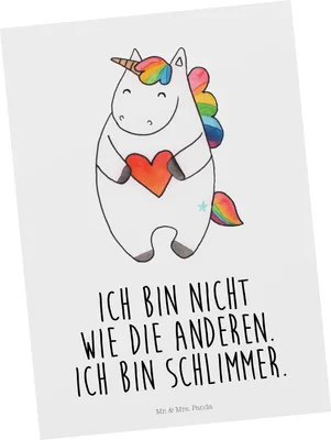Produktbild von Mr. & Mrs. Panda Postkarte Einhorn Herz - Weiß - Geschenk, bildkarte, Freundin, Postkarten, Anders, einzelkarte, Grußkarte, Einhörner, Lustig, Unicorn, Ansichtskarten
