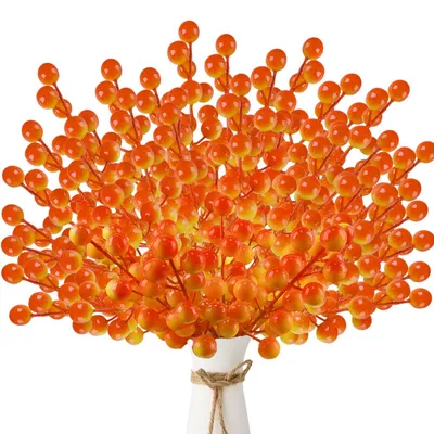 Image de 40 branches de baies artificielles, baies rouge-orange, décoration de Noël, 21 cm, baies de houx, baies de Noël, pour couronnes, bricolage, sapins de Noël, maison, cadeaux, décoration d'automne