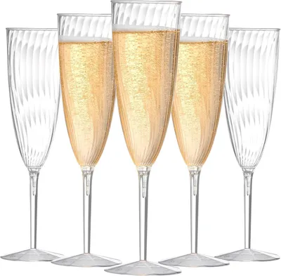 24 Champagnergläser aus Kunststoff, 180 ml, kristallklar, wiederverwendbar
