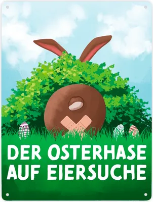 Produktbild von Der Osterhase auf Eiersuche Metallschild XXL in 28x38 cm für Ostern