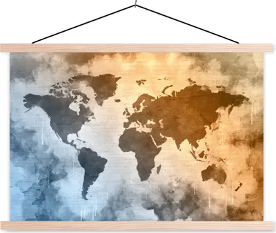 Produktbild von MuchoWow® Textilposter Weltkarte - Farben - Abstrakt 60x40 cm mit holzfarbenen Rahmen - Bilder