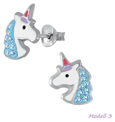 Produktbild von Kinderohrstecker: Mädchen Ohrringe Silber „Einhorn“ Modell 3
