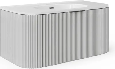 Produktbild von Rillenförmiger Wandbadezimmerschrank mit Waschbecken - Weiß matt - 100 cm - LOMERI