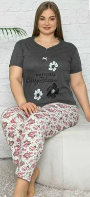 Produktbild von Damen Große Größen Pyjama Grau 3XL Kurz Baumwolle Schlafanzug 2-Teiler Set L-93