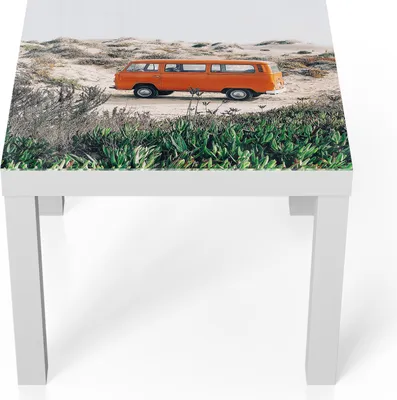 Produktbild von DEQORI Couchtisch 55x55 cm Weiß 'Küstenabenteuer im VW' Glas Beistelltisch Glastisch modern