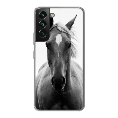 Produktbild von MuchoWow® Handyhülle Schutzhülle Hülle für Samsung Galaxy S22 Pferd - Schwarz - Weiß - Porträt Silikon Softcase Handy Hülle - Mobiltelefonhülle