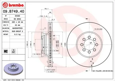Produktbild von 2x BREMBO 09.B749.40 Bremsscheibe Vorderachse