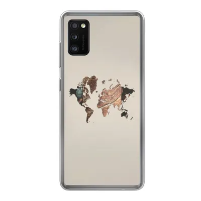 Produktbild von MuchoWow® Handyhülle Schutzhülle Hülle für Samsung Galaxy A41 Weltkarte - Holz - Braun Silikon Softcase Handy Hülle - Mobiltelefon