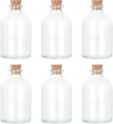 Obrázek produktu pro Dekorativní kulaté skleněné lahvičky s korkovou zátkou (6 ks / 30 ml)