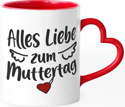 Produktbild von Kaffee-Tasse Alles Liebe zum Muttertag Flügel Geschenk für Mama Spruch Herz-Henkel SpecialMe® rot Herz-Tasse