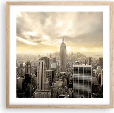 Produktbild von Gerahmtes Poster - Rahmen in heller Eiche - Stadt Wolkenkratzer Manhattan New York - 50x50 cm - Wand Bild - Wanddeko - Wandbilder - Wandposter - Bilderrahmen - Bilder - Kunstdruck - P2NAC50x50-2630