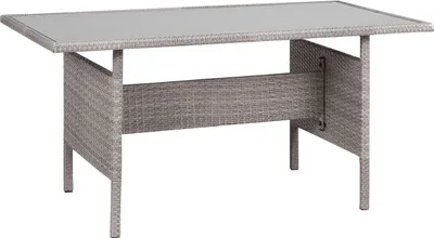 Produktbild von BELIANI Gartentisch mit Glasplatte Grau aus Polyrattan 145 x 80 cm Rechteckig Outdoor Außenbereich Terrasse Tisch Esstisch für Garten