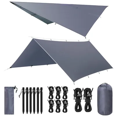 Produktbild von Zeltplane Campingplane Tarp - 3 x 4 m - Wasserdicht - Ultraleicht - 15 Ösen und 6 Heringe