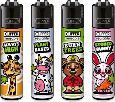 Produktbild von Clipper Reibrad Feuerzeuge Stoned Animals #2, 4 Stück