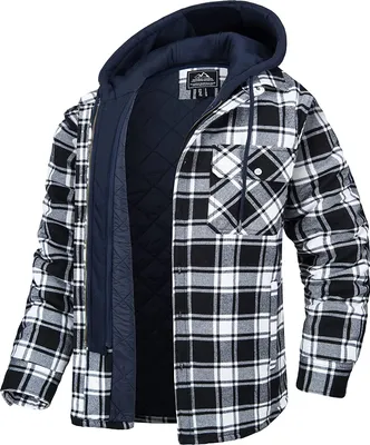 Produktbild von ASKSA Herren Winter Hemdjacke Innenfutter Kariert Hemd Kapuzenjacke, Schwarz, 2XL