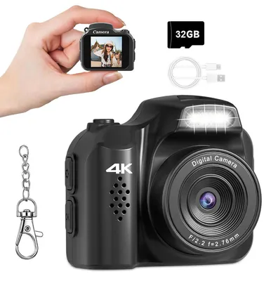 Produktbild von Schlüsselanhänger Mini Kamera 4K, mit 32GB Karte, kompakt & tragbar, Retro Digitalkamera, Geschenk für Kinder, Geburtstag & Reisen