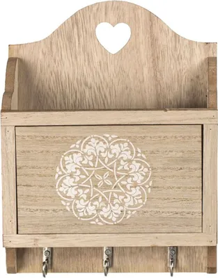 Schlüsselbrett mit Ablage Naturfarben Holz 3 Haken Keys Schlüsselbrett Stylish