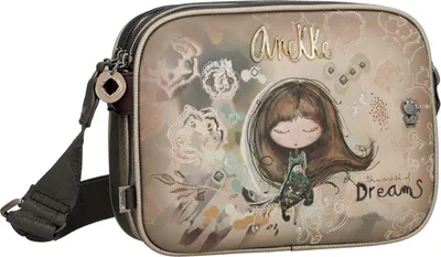 A close-up, slightly angled view of a handbag with a decorative illustration.