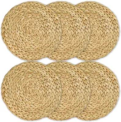 Produktbild von Runde Gewundene Wasserhyazinthen Tischdecken - Set von 6 - Waschbar - 30 cm