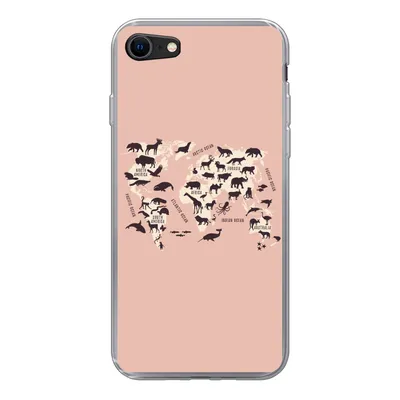 Produktbild von MuchoWow® Handyhülle Schutzhülle Hülle für iPhone SE 2022 Weltkarte - Tiere - Scherenschnitt Silikon Softcase Handy Hülle - Schutzhülle