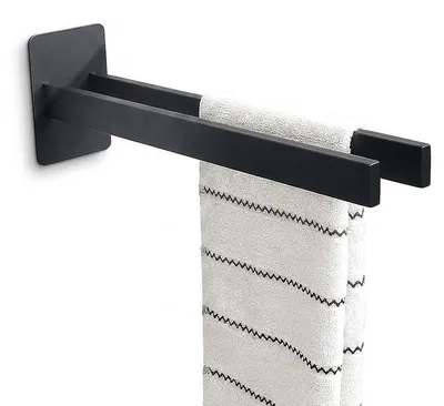 Imagen del producto de Soporte para toallas autoadhesivo, acero inoxidable, color negro, 40 cm, Imagen generada por IA