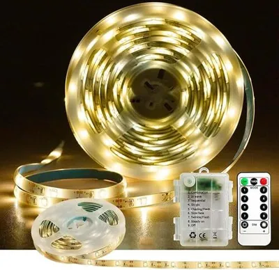 Produktbild von 1 M LED-Streifenbatterie betrieben, 8 Modi selbst kleber Lichtstreifen Fernbedienungs-Steuerung, dimmbarer Streifen, warmes Weiß, flexibler Schnitt, I