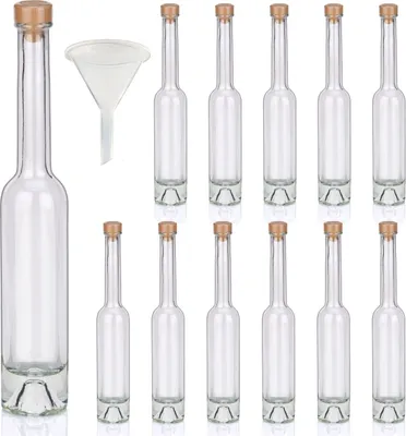 Produktbild von Flaschen Set Glasflaschen leer je 100ml mit Trichter Korken & Kapseln, 12 Likörflaschen