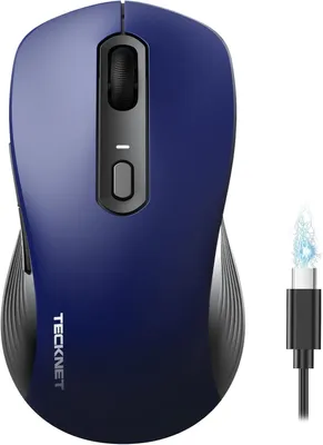 Produktbild von TECKNET Bluetooth Maus, USB-C PC Maus, wiederaufladbar, 4800 DPI, BT 5.0/3.0 + 2.4 GHz, leise Klicks, ergonomische Funkmaus für Laptop/Computer