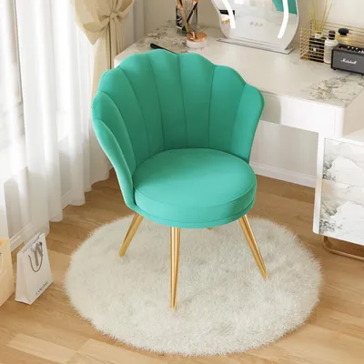 Image de Hawthyhome Chaise de salon en velours Chaise de cuisine Chaise rembourrée avec dossier Accoudoirs Pieds en métal Bleu-vert