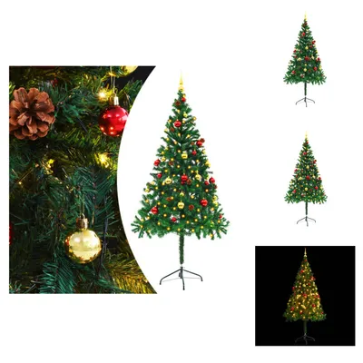 Image de vidaXL Sapin de Noël artificiel avec éclairage & boules Vert 180 cm - Sapins de Noël