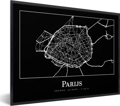 Produktbild von MuchoWow® Gerahmtes Poster Paris - Karte - Stadtplan 80x60 cm - Poster mit Schwarzem Bilderrahmen Wandposter Rahmen Foto Bilder - Schwarzem - Mit Gestell
