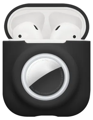 Produktbild von kwmobile 2-in1 Schutzhülle für Apple Airpods 1 & 2 Hülle - Kopfhörer Silicon Case kompatibel mit AirTag - stoßfestes Cover mit Karabiner - Schwarz
