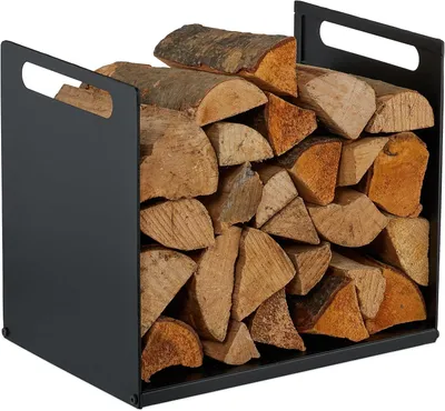 Productafbeelding van Houtrek voor binnen met handgrepen - Zwart - 35x40x30 cm - Metaal - Brandhout en haardhout