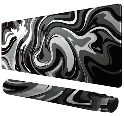 Immagine prodotto di Tappetino per mouse da gaming con bordi cuciti, antiscivolo, superficie liscia, design astratto in bianco e nero, dimensioni 600 x 300 mm