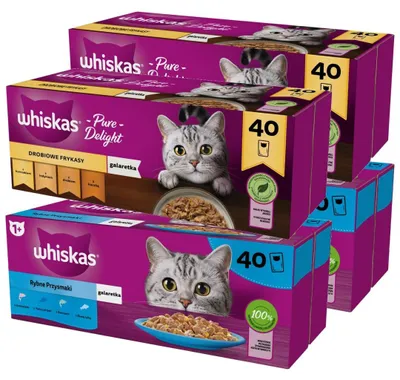 Produktbild von Whiskas Adult 160x85g Fischleckerbissen und Geflügelgenuss Nassfutter für Erwachsene Katzen 8 Geschmacksrichtungen in Gelee