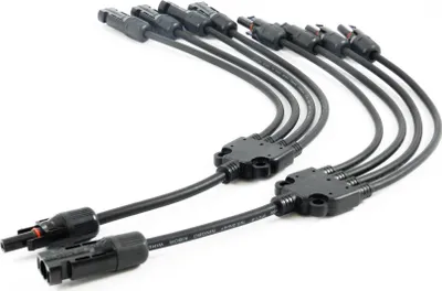 Produktbild von Solarstecker kompatibel mit MC4 Y 2 fach, 3 fach, 4 fach, 5 fach, 6 fach Stecker Kabel Verteiler : 4 fach Kabel Stecker: 4 fach Kabel
