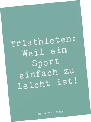 Produktbild von Mr. & Mrs. Panda Postkarte Spruch Triathlon Helden - Meeresbrise - Geschenk, Sportarten-Kombination, Sportler, Ansichtskarte, Geschenke, Laufen, mentales Training, Sport