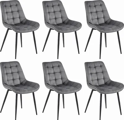 Obrázek produktu pro Židle BARDI, tmavě šedý velur, kovové nohy, do obývacího pokoje, jídelny, ložnice, 6 kusů, rozměry 54x88x60 cm, nosnost do 110 kg