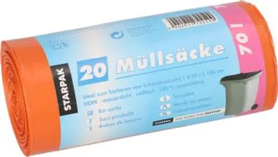 Immagine prodotto di 500 sacchi per rifiuti Papstar, HDPE 70 l 100 cm x 58 cm arancione 90466