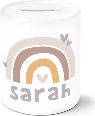 Produktbild von Kinder Spardose mit Namen Regenbogen Herzen Skandi Stil personalisiert Keramik Sparschwein für Mädchen Jungen SpecialMe® weiß unisize
