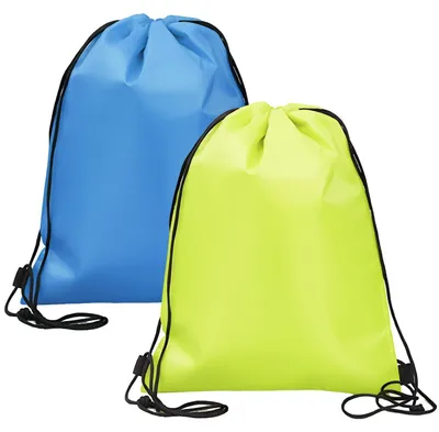 Immagine prodotto di Borsa termica con coulisse, 2 pezzi, colore azzurro cielo e verde fluorescente, dimensioni 33x27 cm